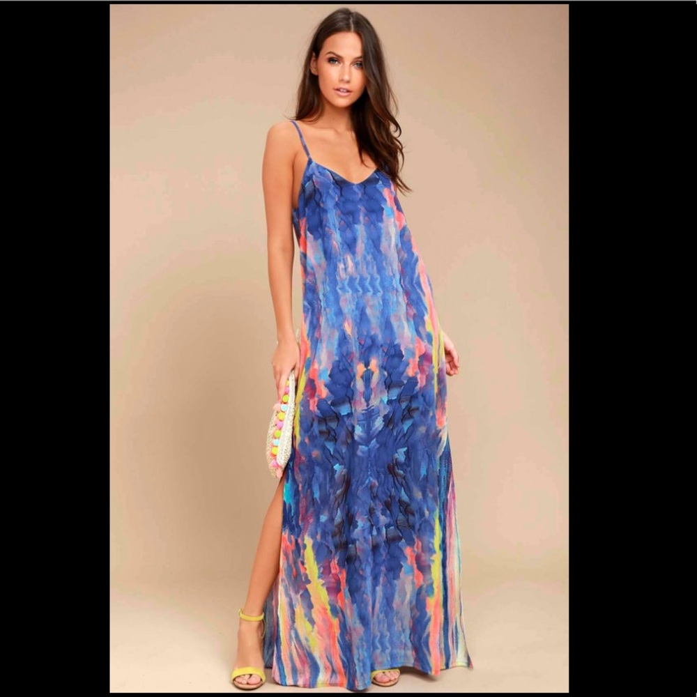 Flying Watercolors Royal Blue Print Maxi